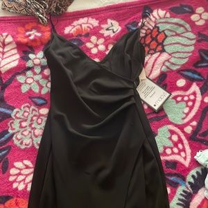 classy macys long black dress. flattering slit ☺️